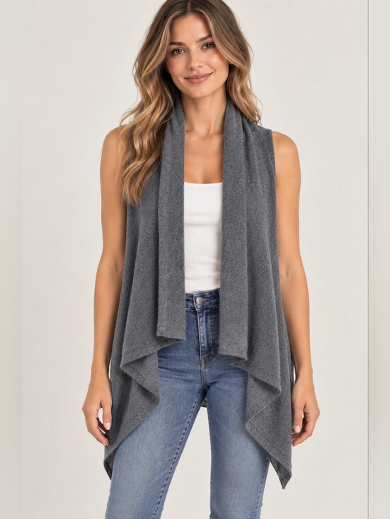 Jackets & Blazers - Gray Wool Cashmere Waterfall Vest